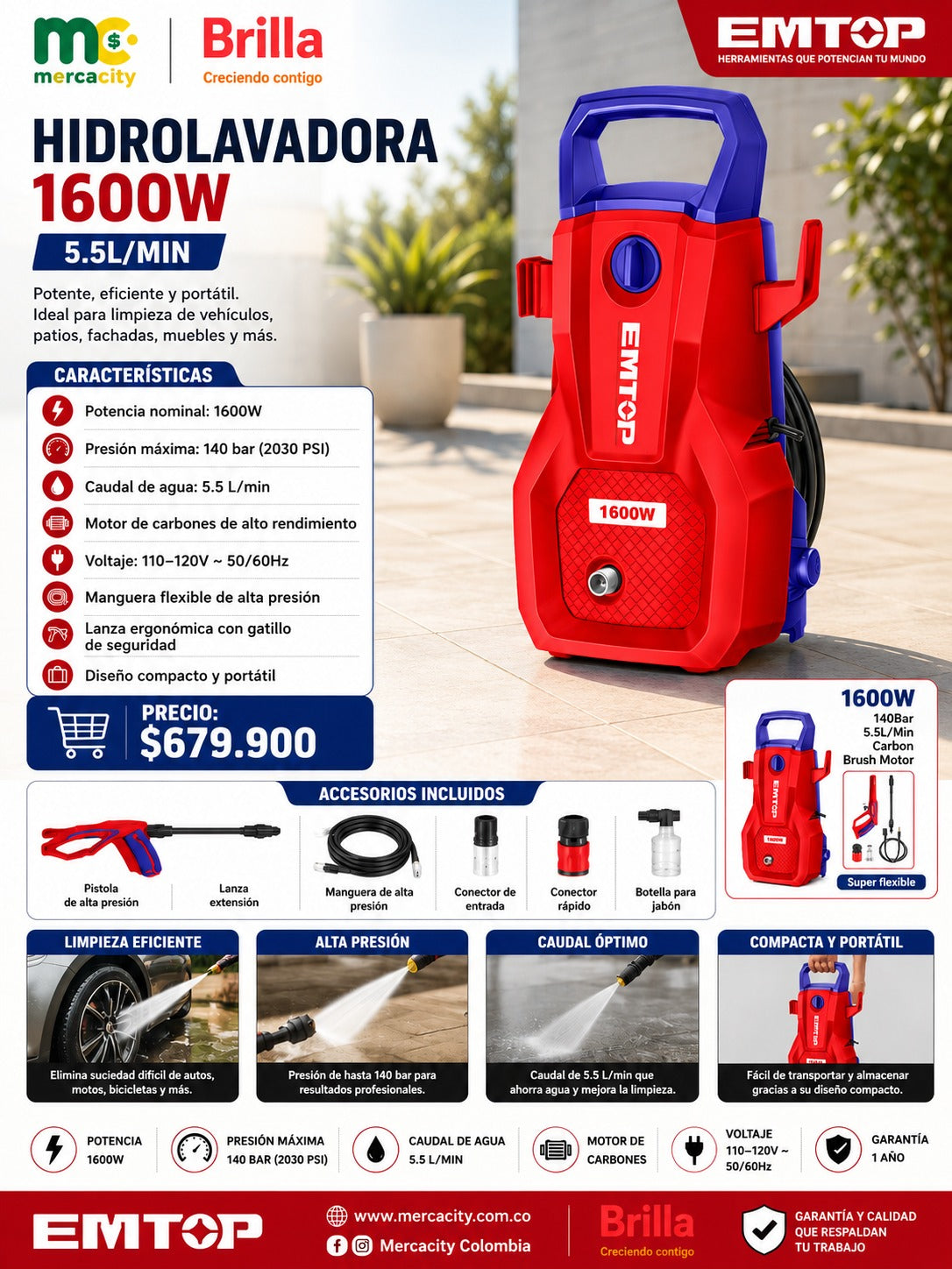 HIDROLAVADORA 1600W - Mercacity Colombia