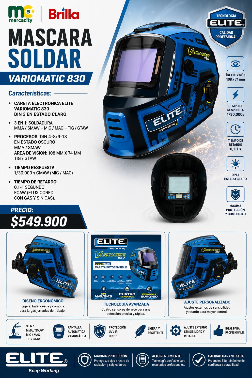 MASCARA DE SOLDAR VARIOMATIC 830 ELITE - Mercacity Colombia