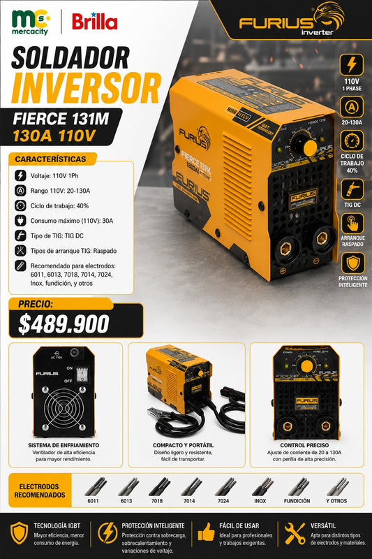 SOLDADOR INVERSOR FIERCE 131M 130A 110V - Mercacity Colombia