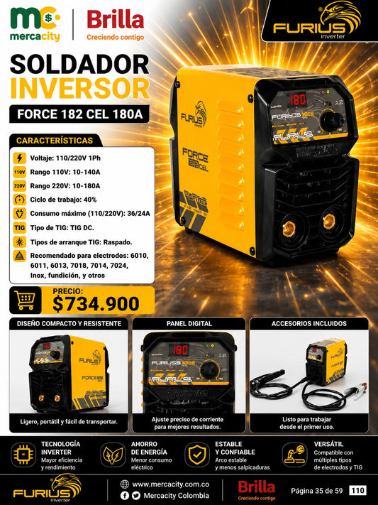 SOLDADOR INVERSOR FORCE 182 CEL 180A - Mercacity Colombia