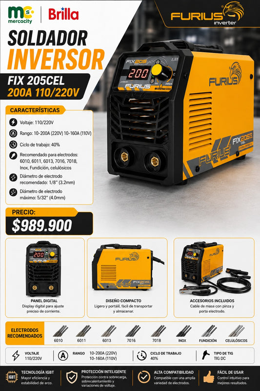 SOLDADOR INVERSOR FIX 205CEL 200A 110/220V - Mercacity Colombia