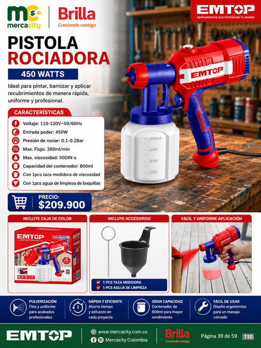 PISTOLA ROCIADORA 450WATTS EMTOP - Mercacity Colombia