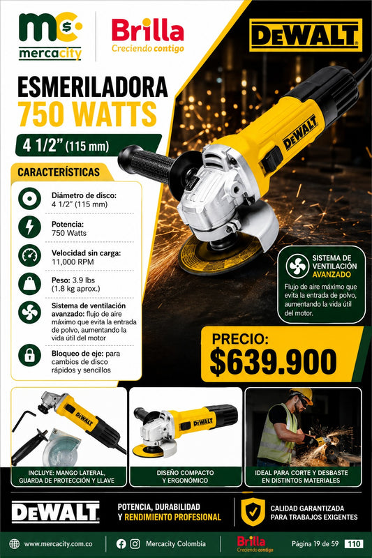 PULIDORA 750 WATTS 4 1/2"(115 mm) DeWALT - Mercacity Colombia