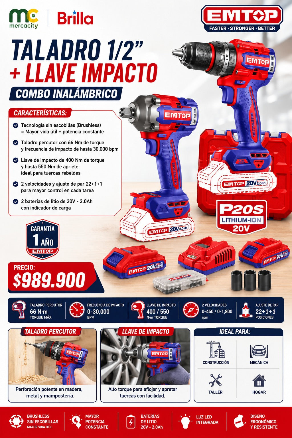 TALADRO 1/2+LLAVE IMPACTO COMBO INALÁMBRICO - Mercacity Colombia