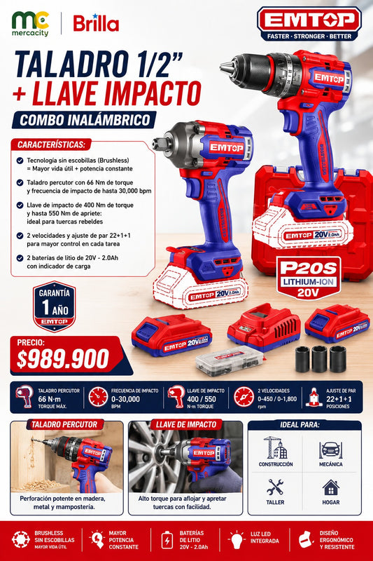 TALADRO 1/2+LLAVE IMPACTO COMBO INALÁMBRICO - Mercacity Colombia