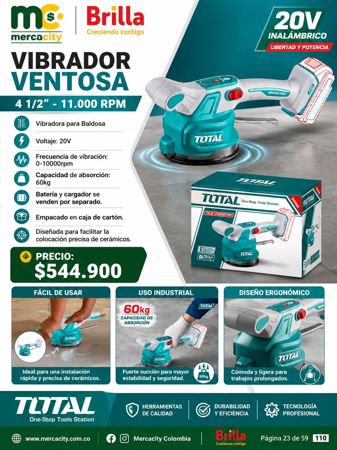 VIBRADOR VENTOSA 4 1/2" 11.000 RPM 20V INALÁMBRICO TOTAL - Mercacity Colombia