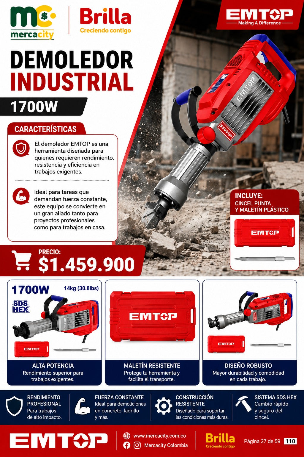 DEMOLEDOR INDUSTRIAL 1700W - Mercacity Colombia