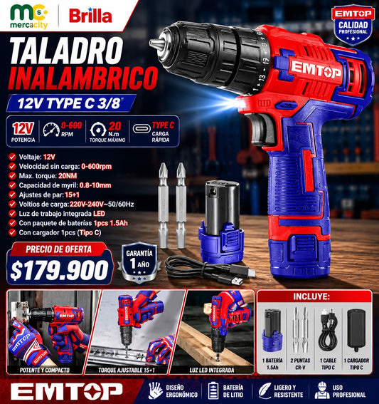 TALADRO INALÁMBRICO 12V 3/8 20N*m - Mercacity Colombia