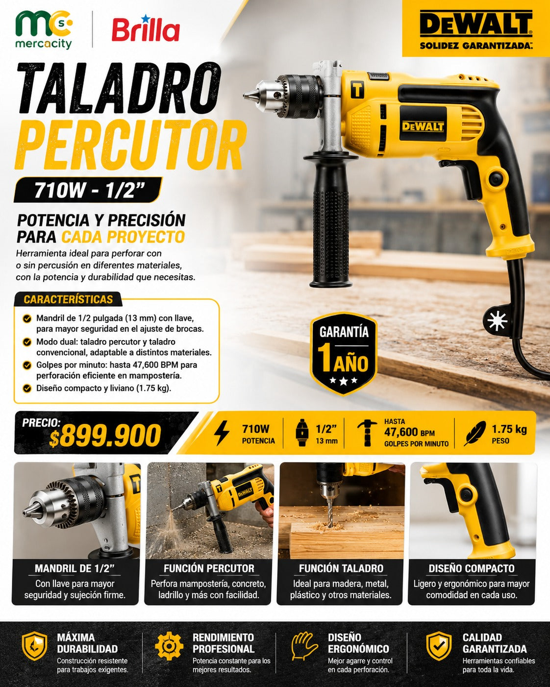 TALADRO PERCUTOR 710W 1/2" - Mercacity Colombia