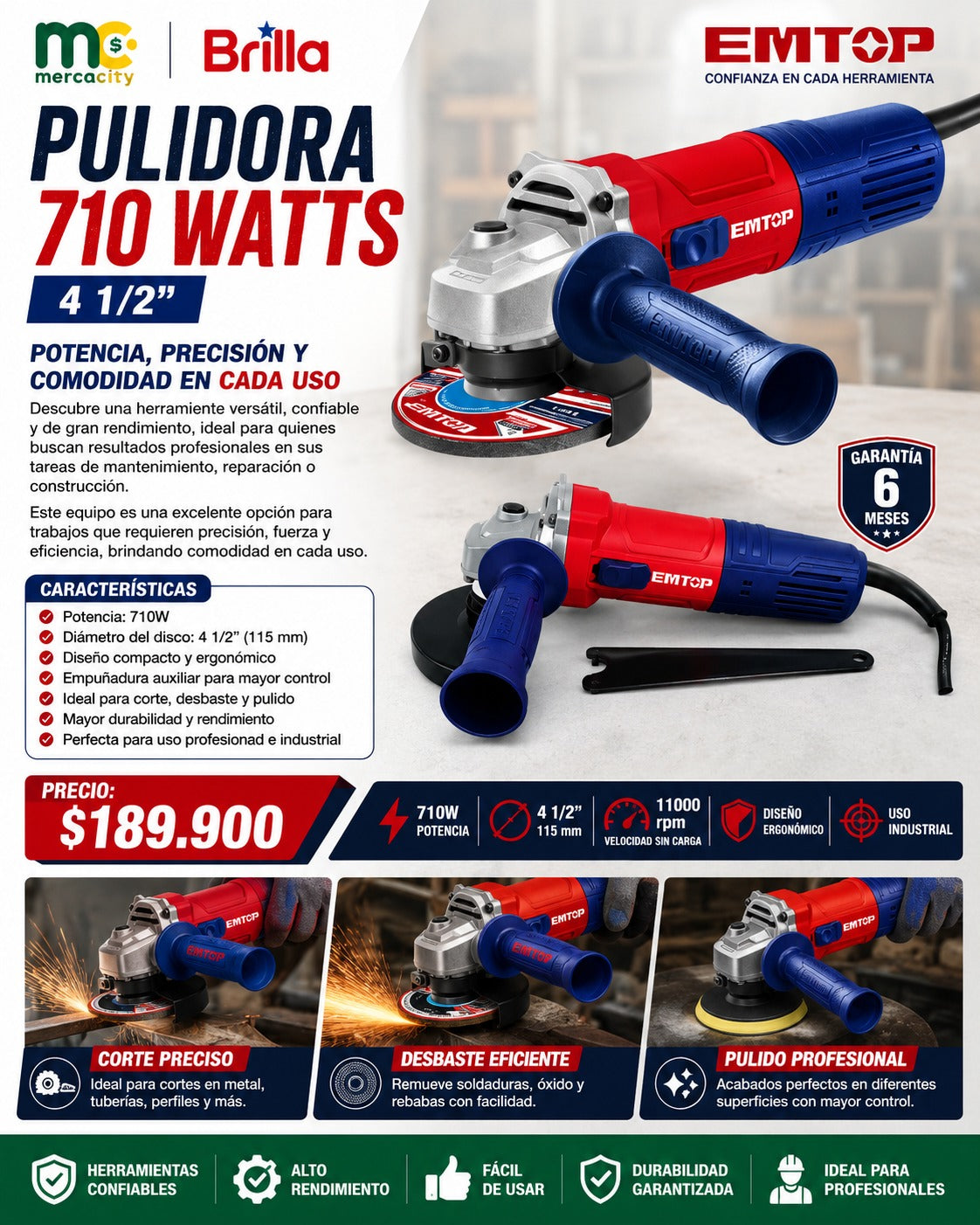 PULIDORA 710 WATTS 4 1/2" - Mercacity Colombia