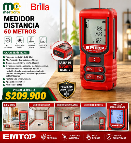 MEDIDOR DISTANCIAS 60 METROS DE CAPACIDAD EMTOP - Mercacity Colombia