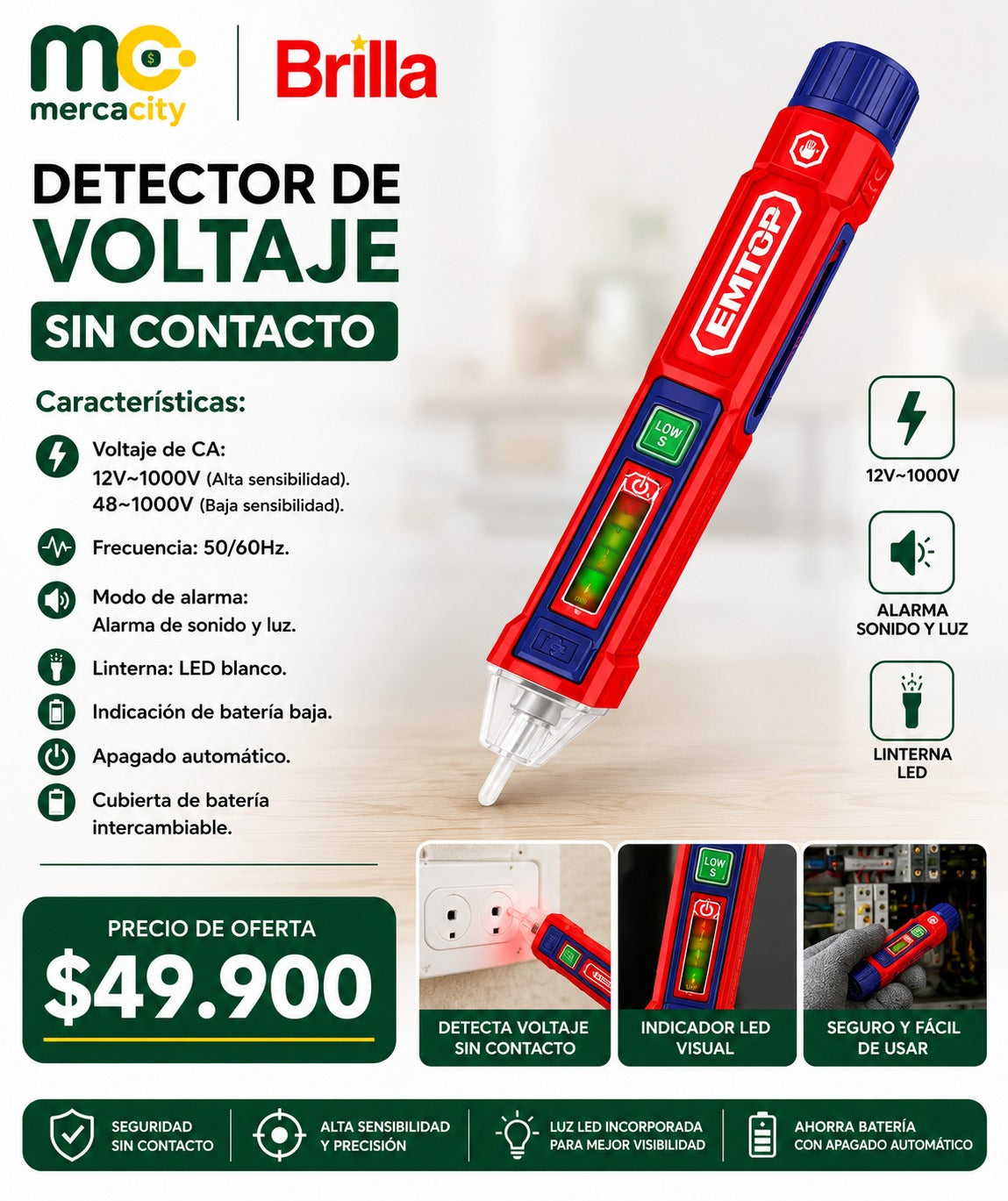 DETECTOR DE VOLTAJE SIN CONTACTO EMTOP - Mercacity Colombia