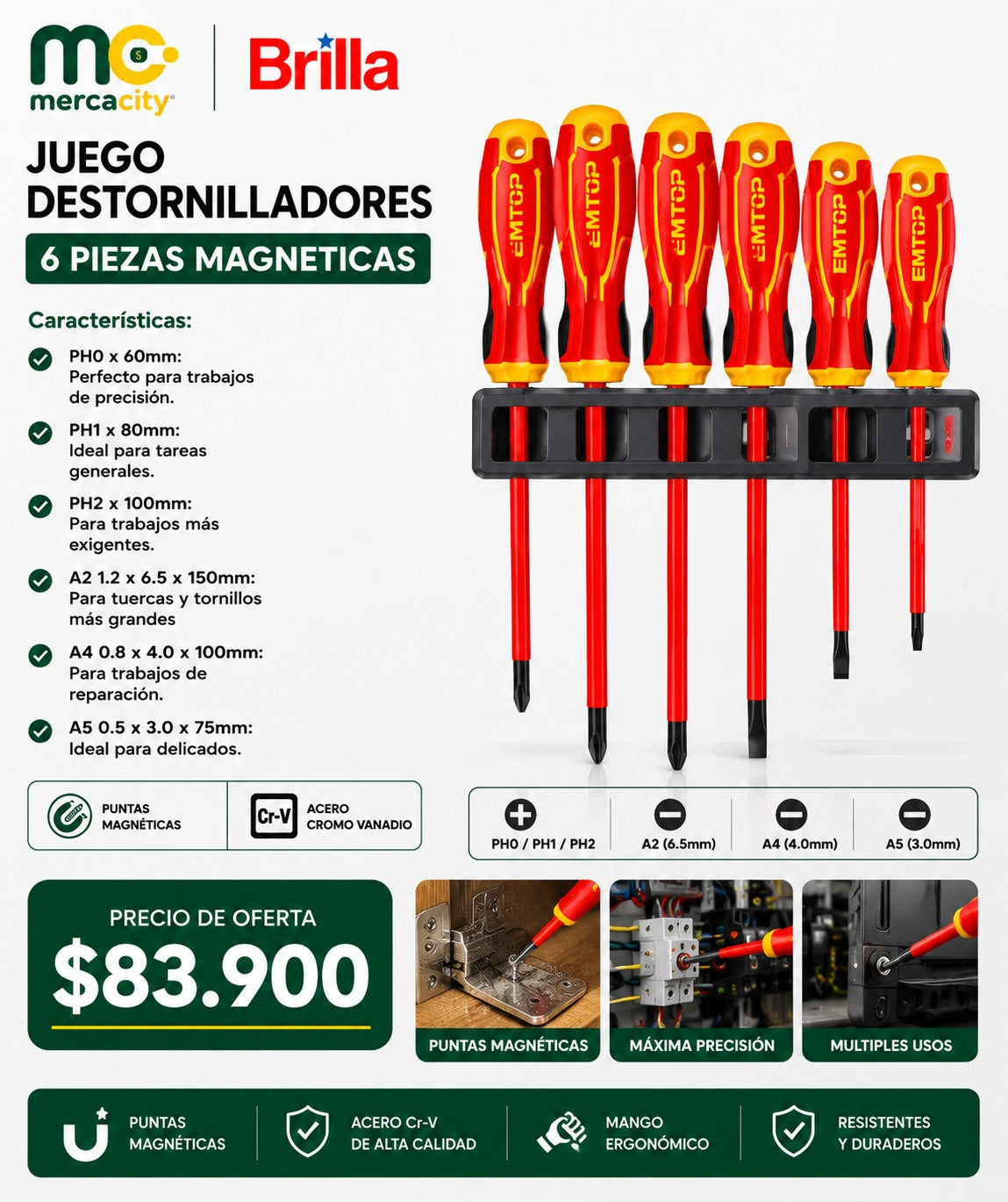 JUEGO DESTORNILLADORES 6 PIEZAS MAGNETICAS - Mercacity Colombia