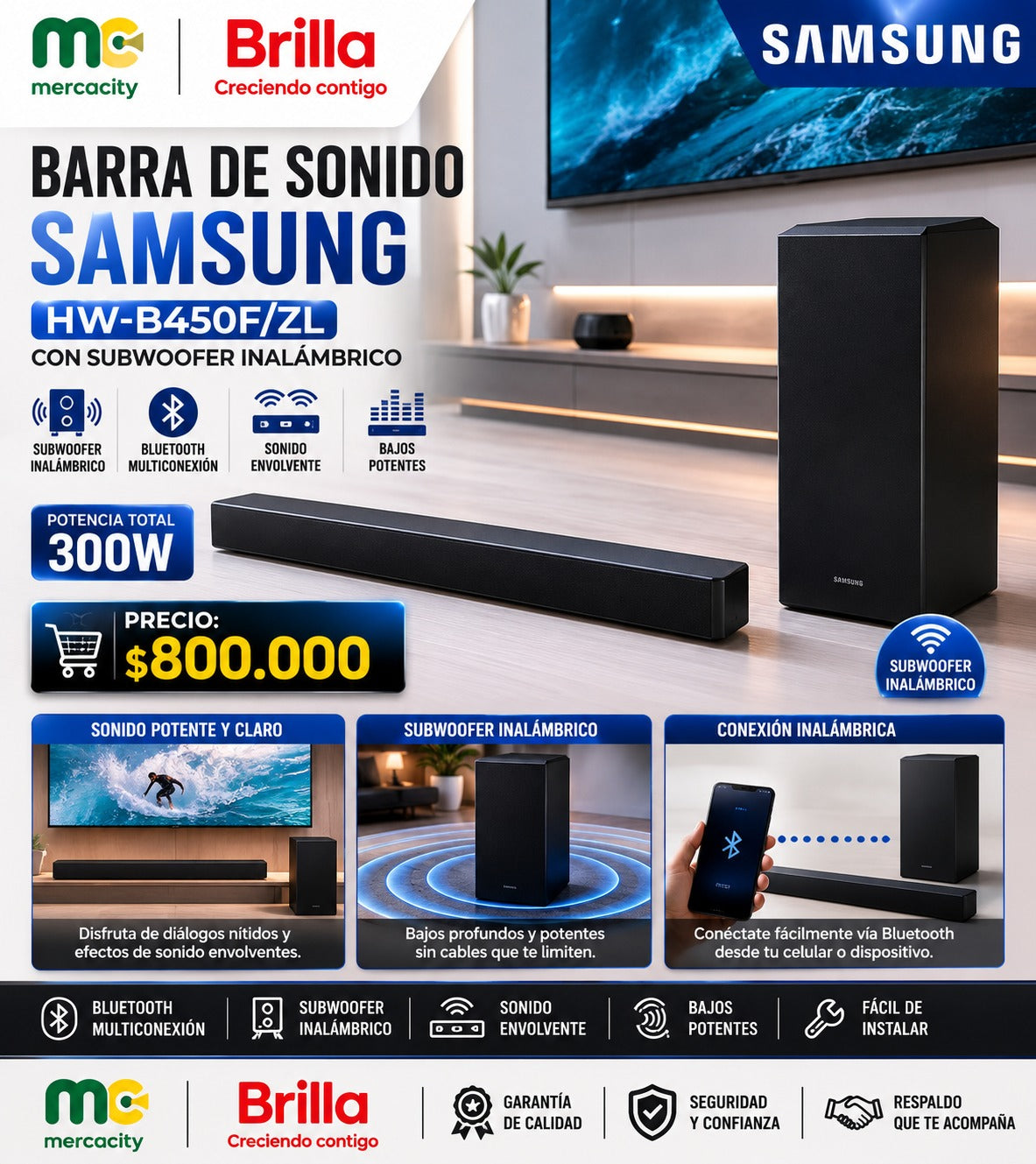 BARRA DE SONIDO SAMSUNG HW-B450F/ZL 300W - Mercacity Colombia