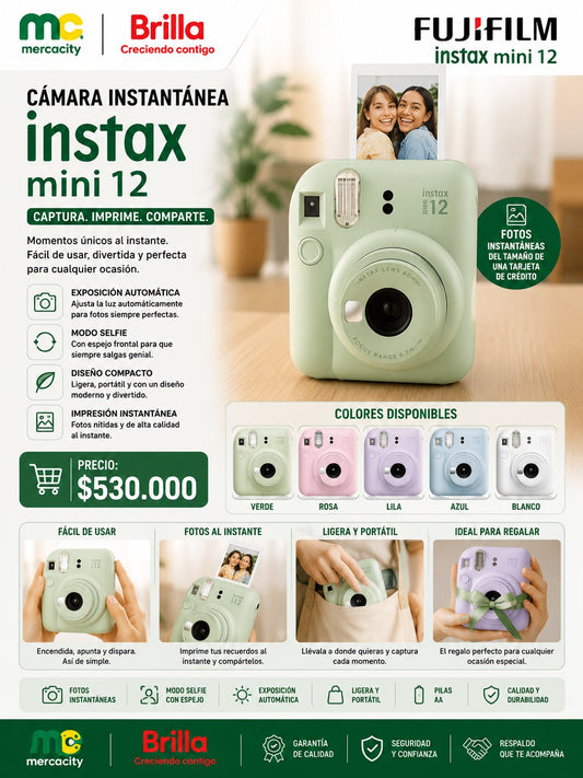 CÁMARA INSTANTANEA INSTAX MINI 12 - Mercacity Colombia