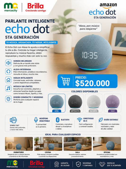 PARLANTE INTELIGENTE ECHO DOT 5 GENERACIÓN(TIPO ALEXA) - Mercacity Colombia