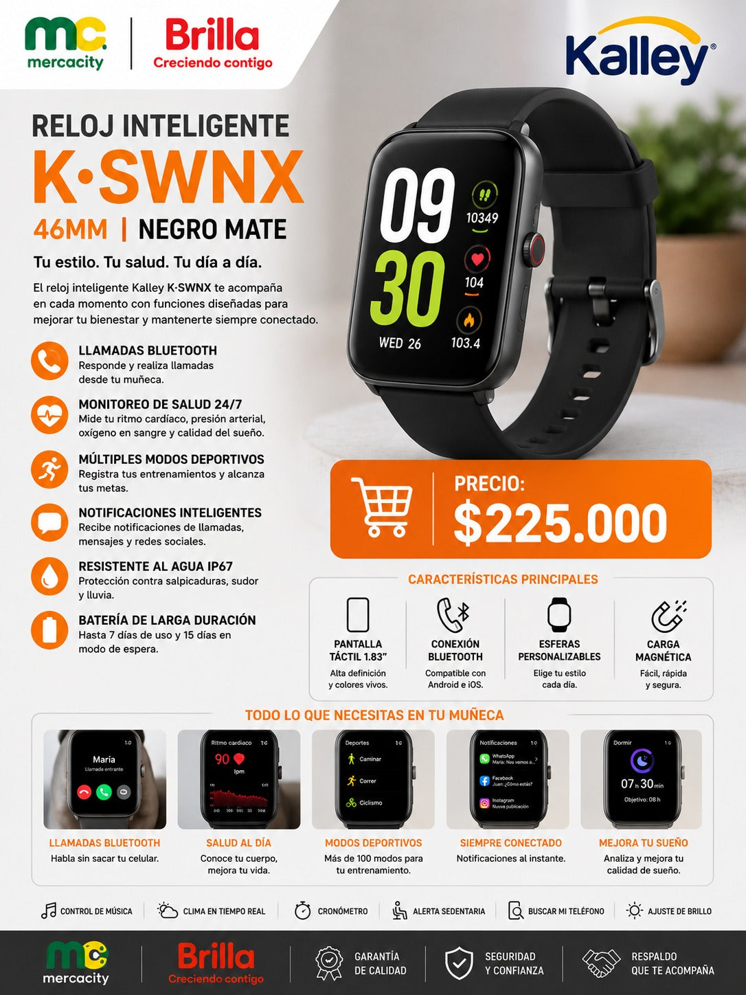 RELOJ INTELIGENTE K*SWNX 46MM NEGRO MATE - Mercacity Colombia