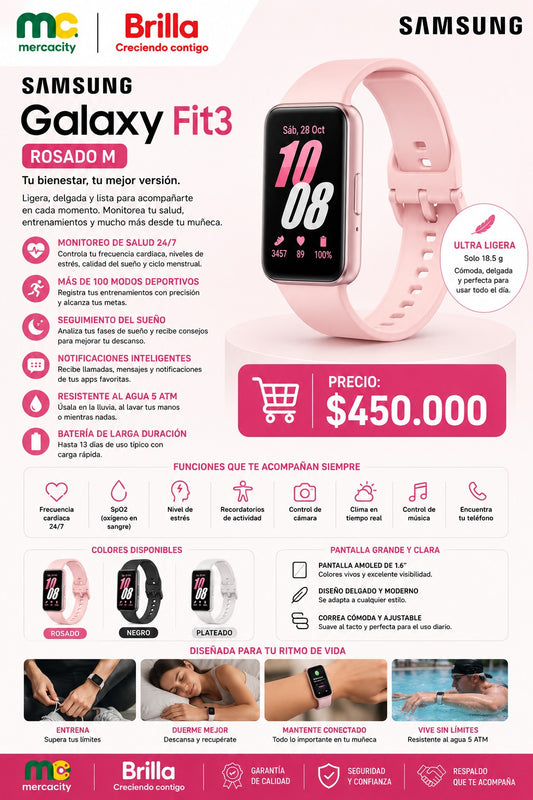 RELOJ INTELIGENTE SAMSUNG GALAXY FIT3 ROSADO - Mercacity Colombia