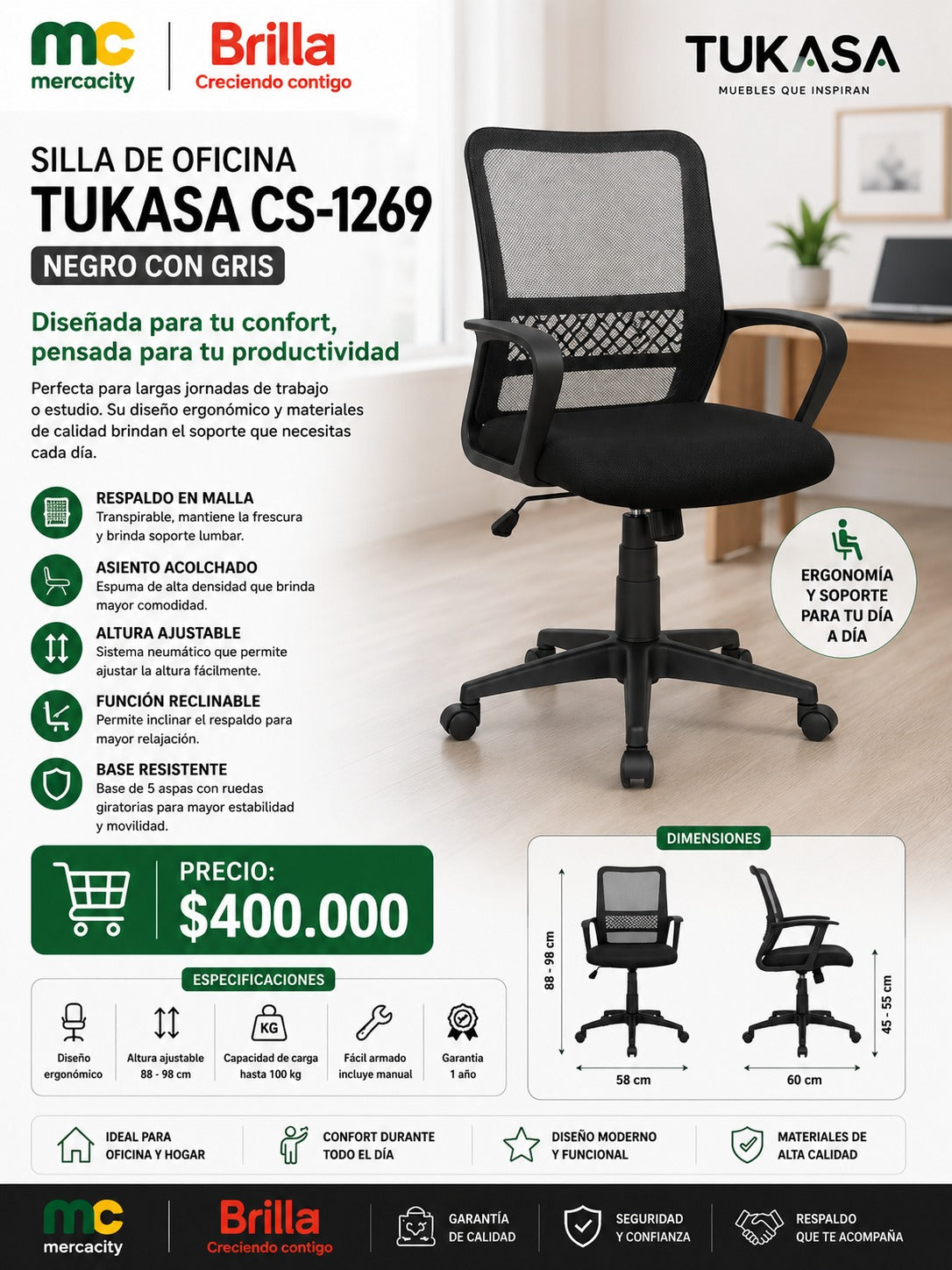 SILLA DE OFICINA TUKASA CS-1269 - Mercacity Colombia