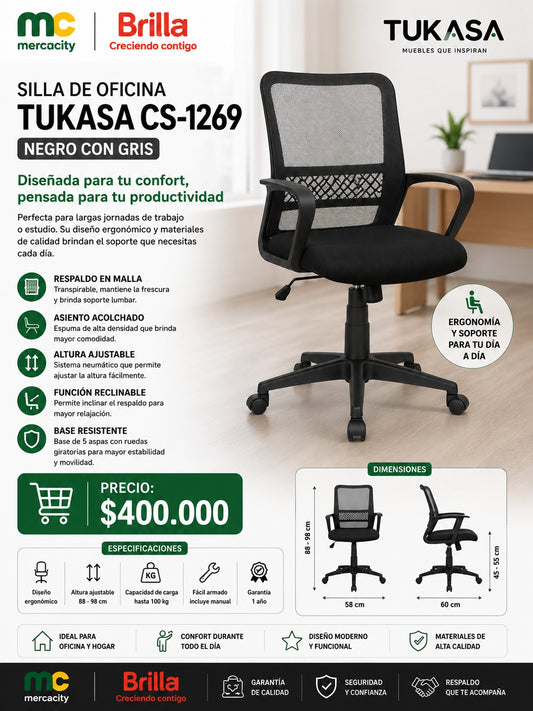 SILLA DE OFICINA TUKASA CS-1269 - Mercacity Colombia