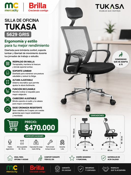 SILLA DE OFICINA TUKASA GRIS - Mercacity Colombia