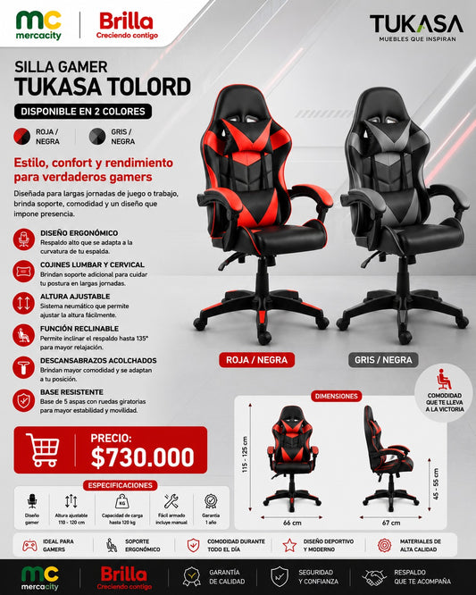SILLA GAMER TUKASA TOLORD - Mercacity Colombia