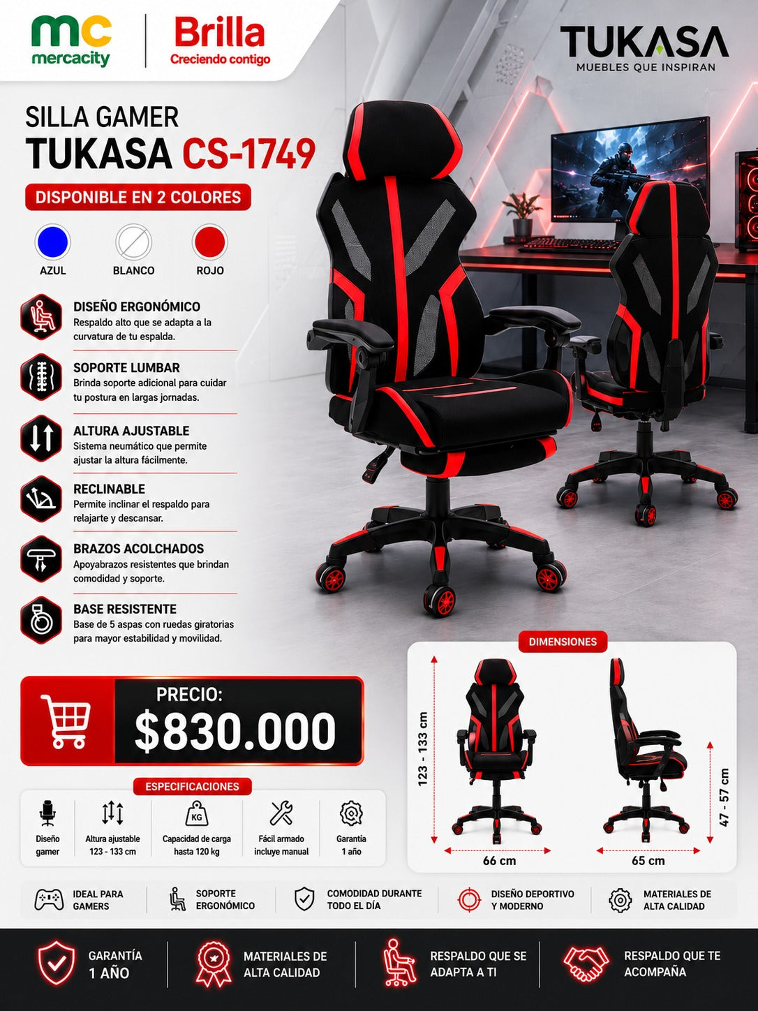SILLA GAMER TUKASA CS-1749 - Mercacity Colombia