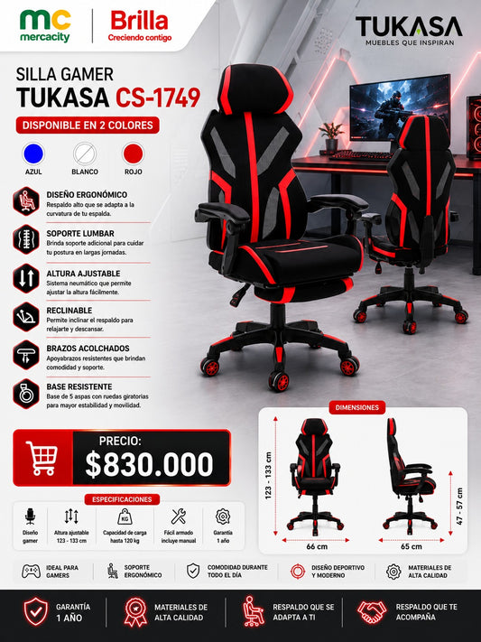SILLA GAMER TUKASA CS-1749 - Mercacity Colombia