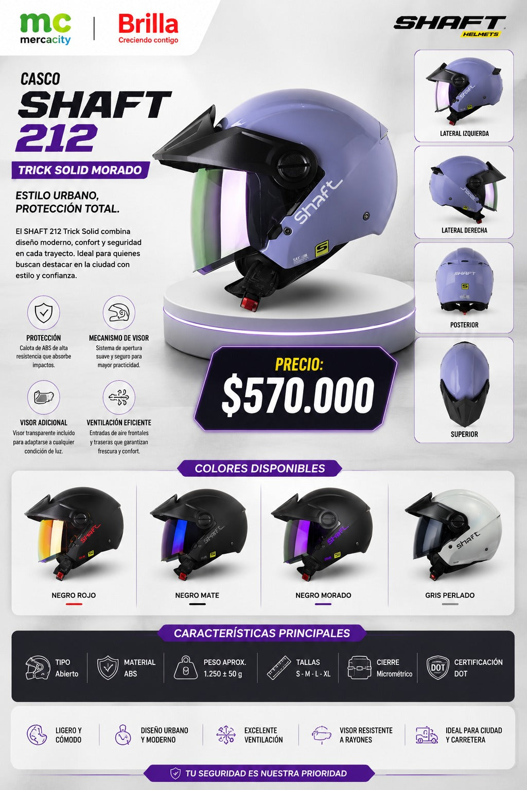 CASCO SHAFT 212 TRICK SOLID MORADO - Mercacity Colombia