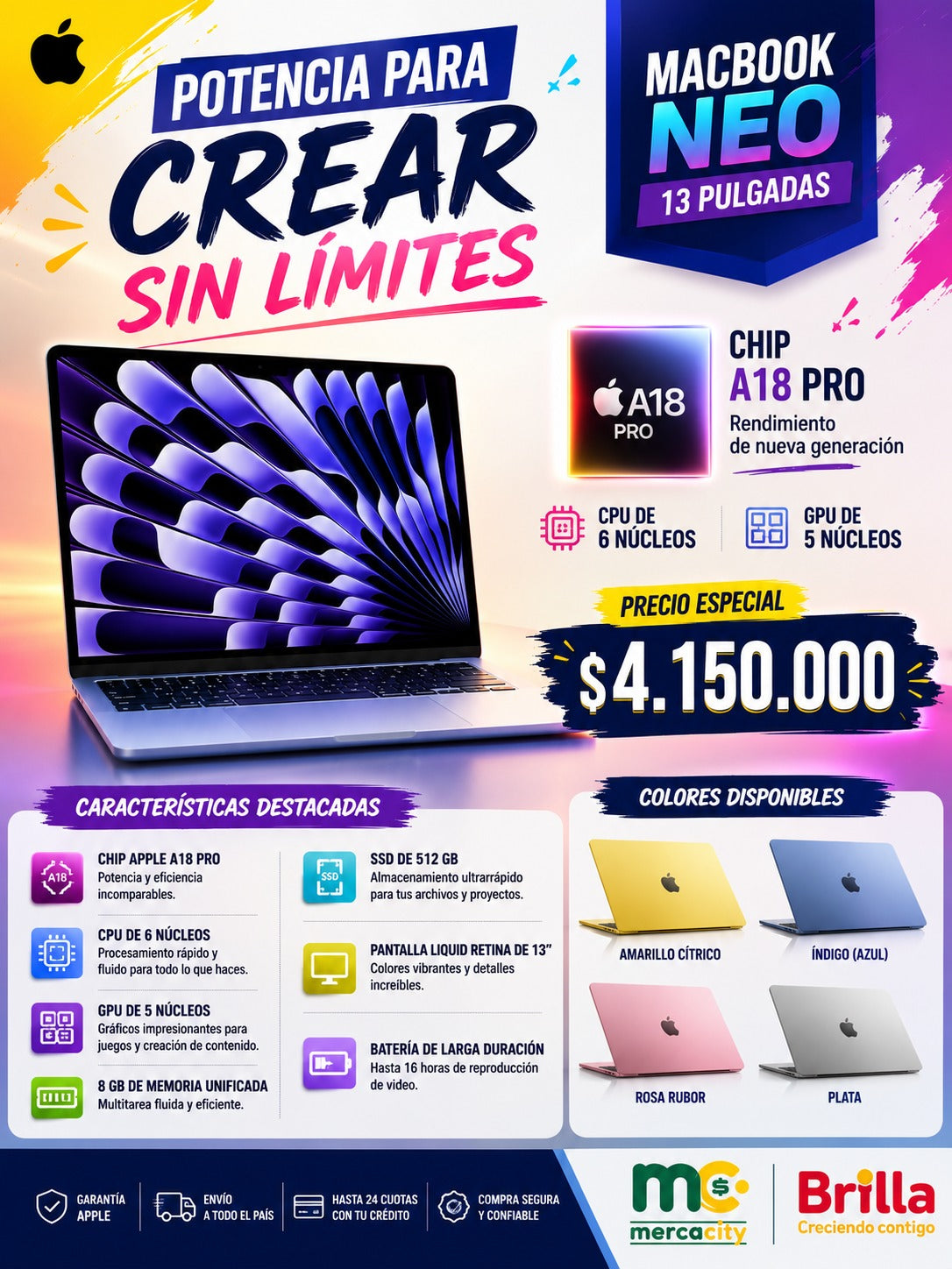 MACBOOK NEO 13 PULGADAS A18PRO - Mercacity Colombia