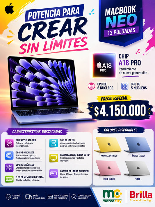 MACBOOK NEO 13 PULGADAS A18PRO - Mercacity Colombia
