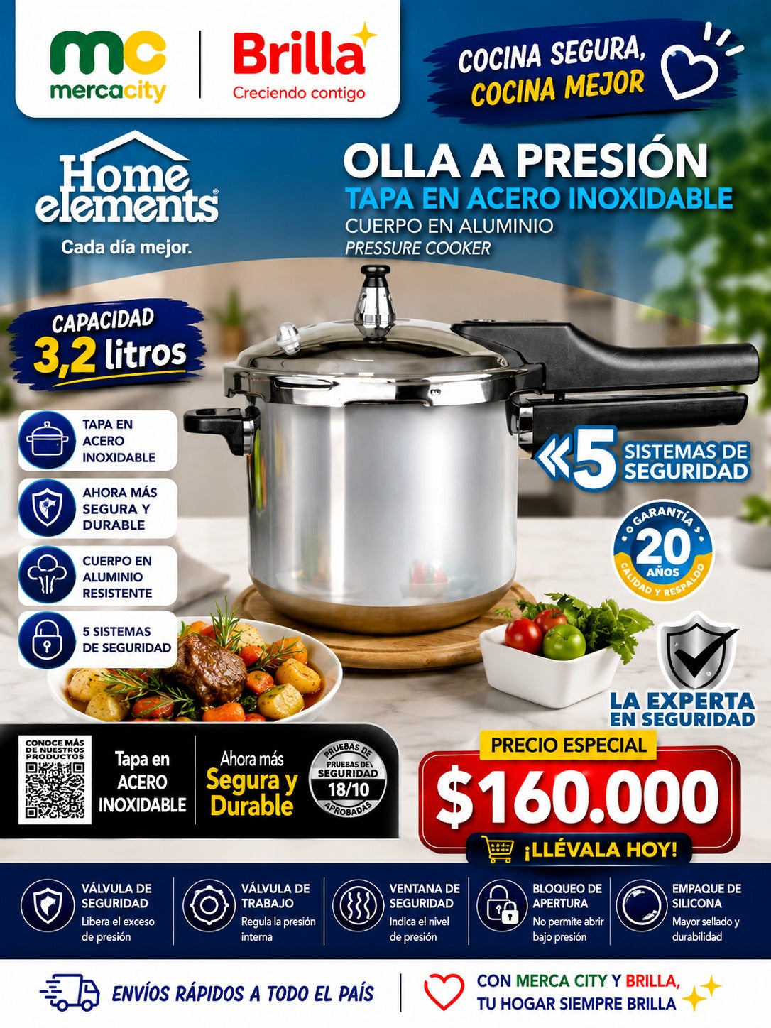 OLLA A PRESIÓN TAPA EN ACERO INOXIDABLE 3.2 LITROS - Mercacity Colombia