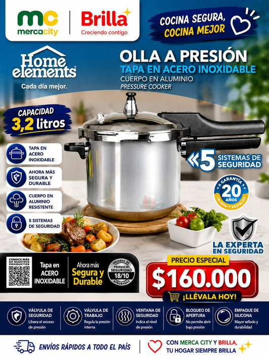 OLLA A PRESIÓN TAPA EN ACERO INOXIDABLE 3.2 LITROS - Mercacity Colombia