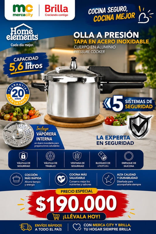 OLLA A PRESIÓN HOME ELEMENTS 5.6 LITROS - Mercacity Colombia