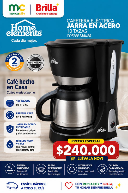 CAFETERA ELÉCTRICA JARRA EN ACERO 10 TAZAS - Mercacity Colombia