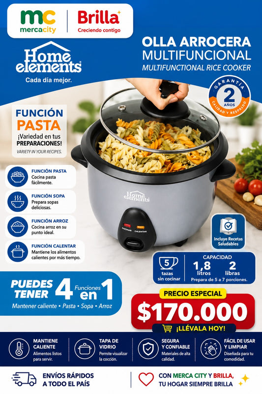 OLLA ARROCERA MULTIFUNCIONAL 1.8 LITROS 2 LIBRAS HOME ELEMENTS - Mercacity Colombia