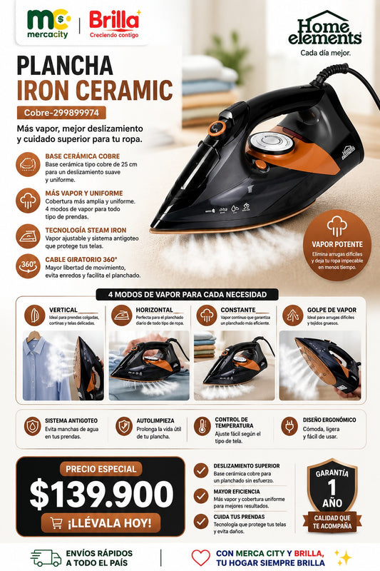 PLANCHA IRON CERAMIC HOME ELEMENTS - Mercacity Colombia