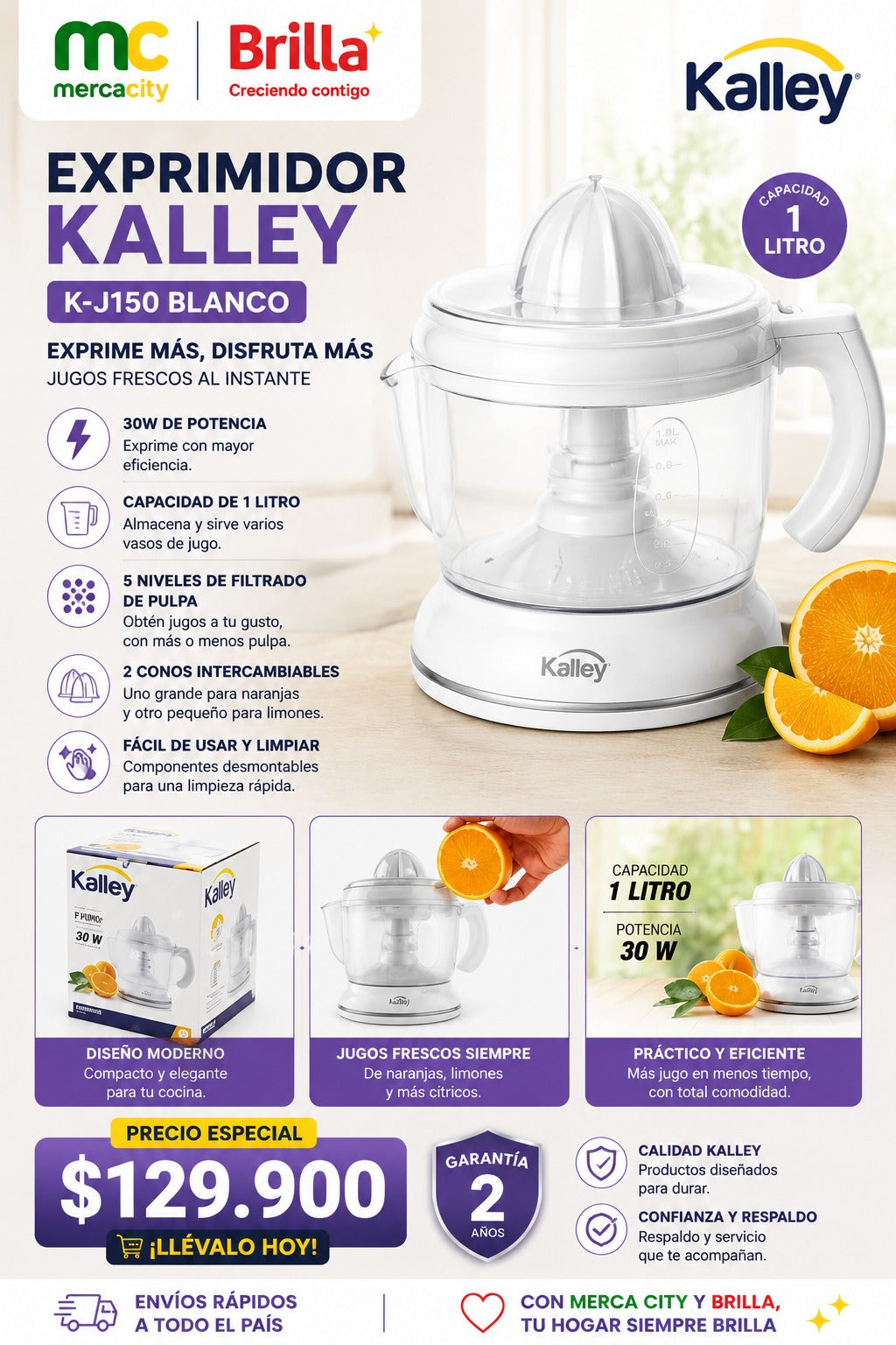 EXPRIMIDOR DE NARANJAS KALLEY BLANCO - Mercacity Colombia