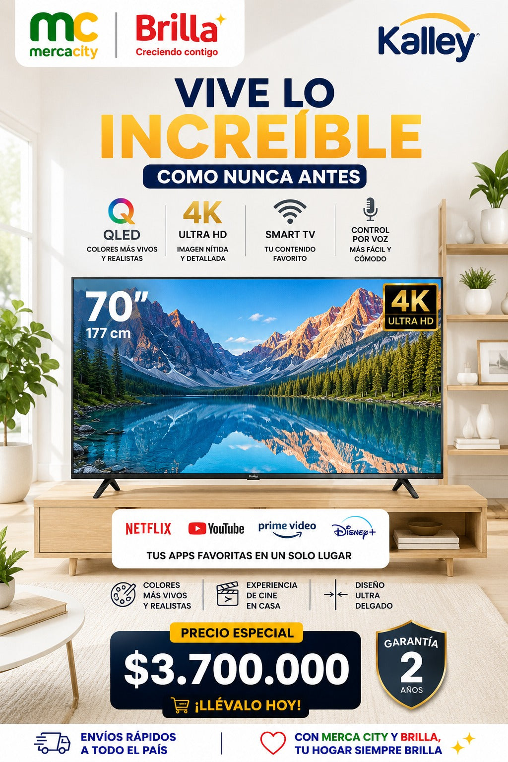 TELEVISOR TV 70" 4K ULTRA HD KALLEY SMART TV - Mercacity Colombia