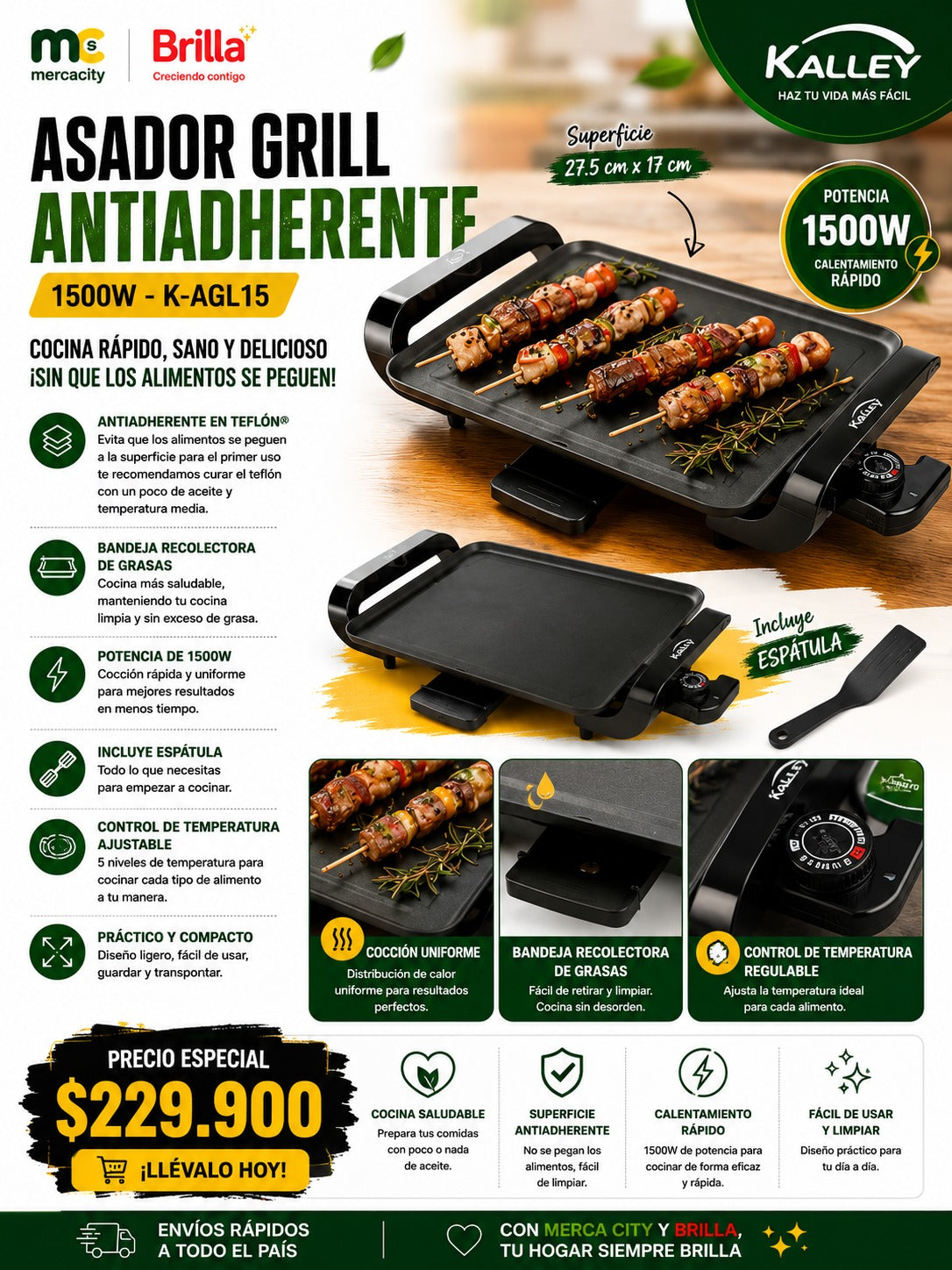 ASADOR GRILL ANTIADHERENTE 1500W - Mercacity Colombia