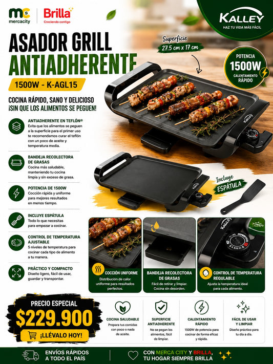 ASADOR GRILL ANTIADHERENTE 1500W - Mercacity Colombia