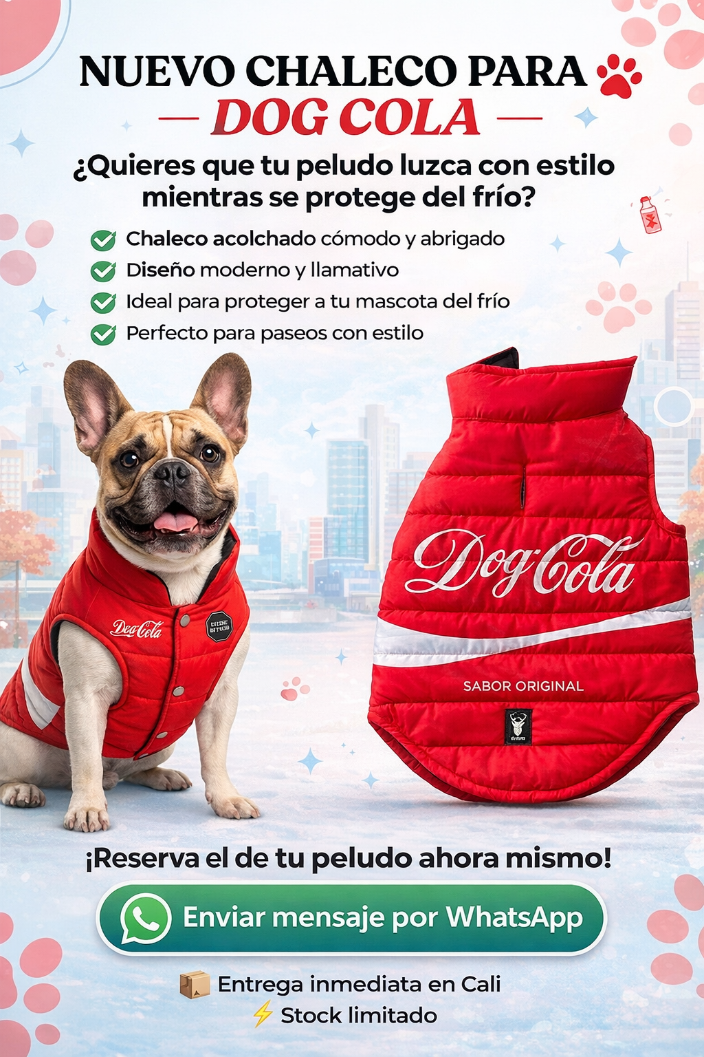 Chaleco Acolchado para Perros "Dog Cola" Rojo - Mercacity Colombia